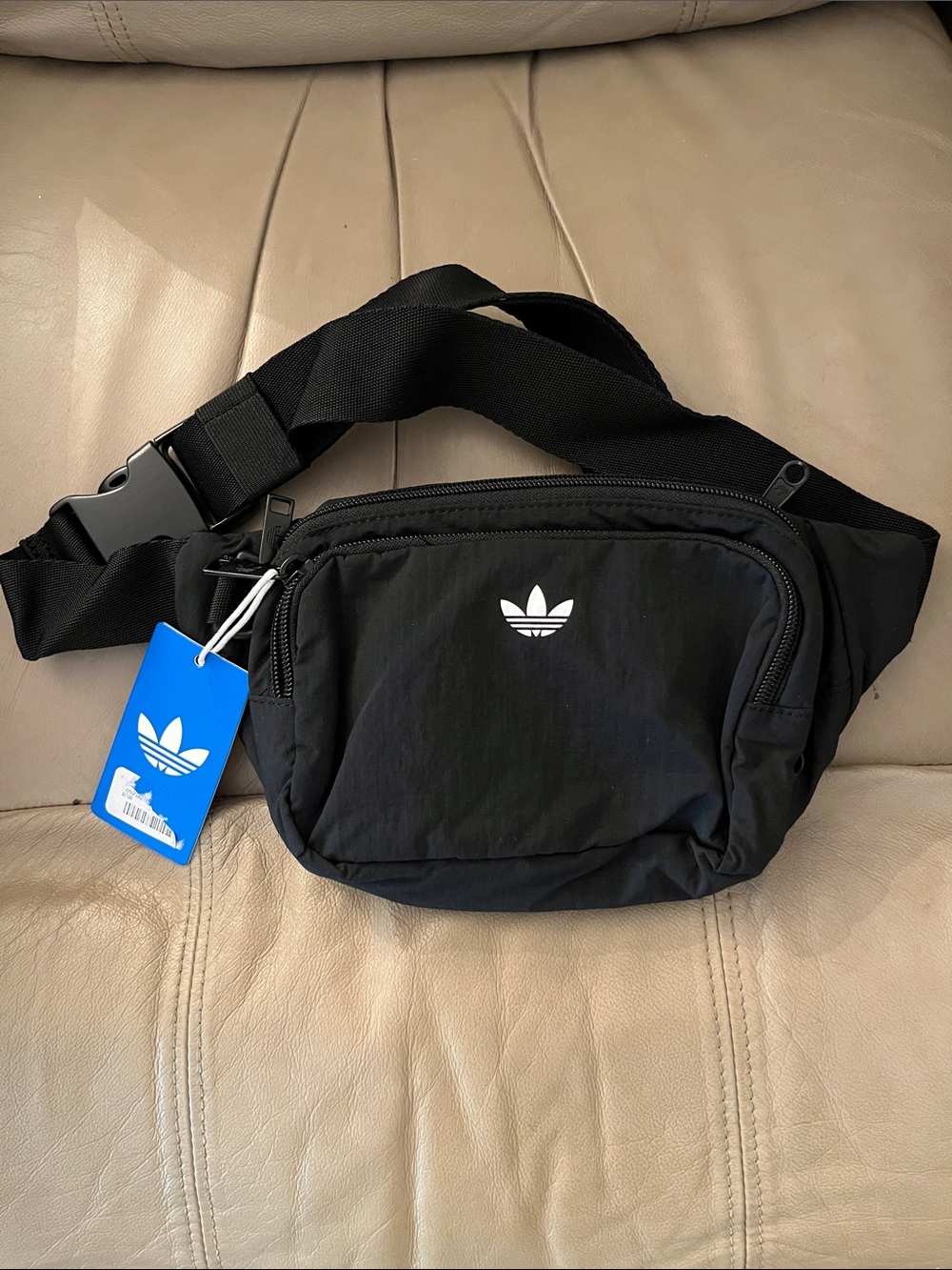 adidas Originals Black Trefoil Belt Bag multiple zip pockets Fanny pack